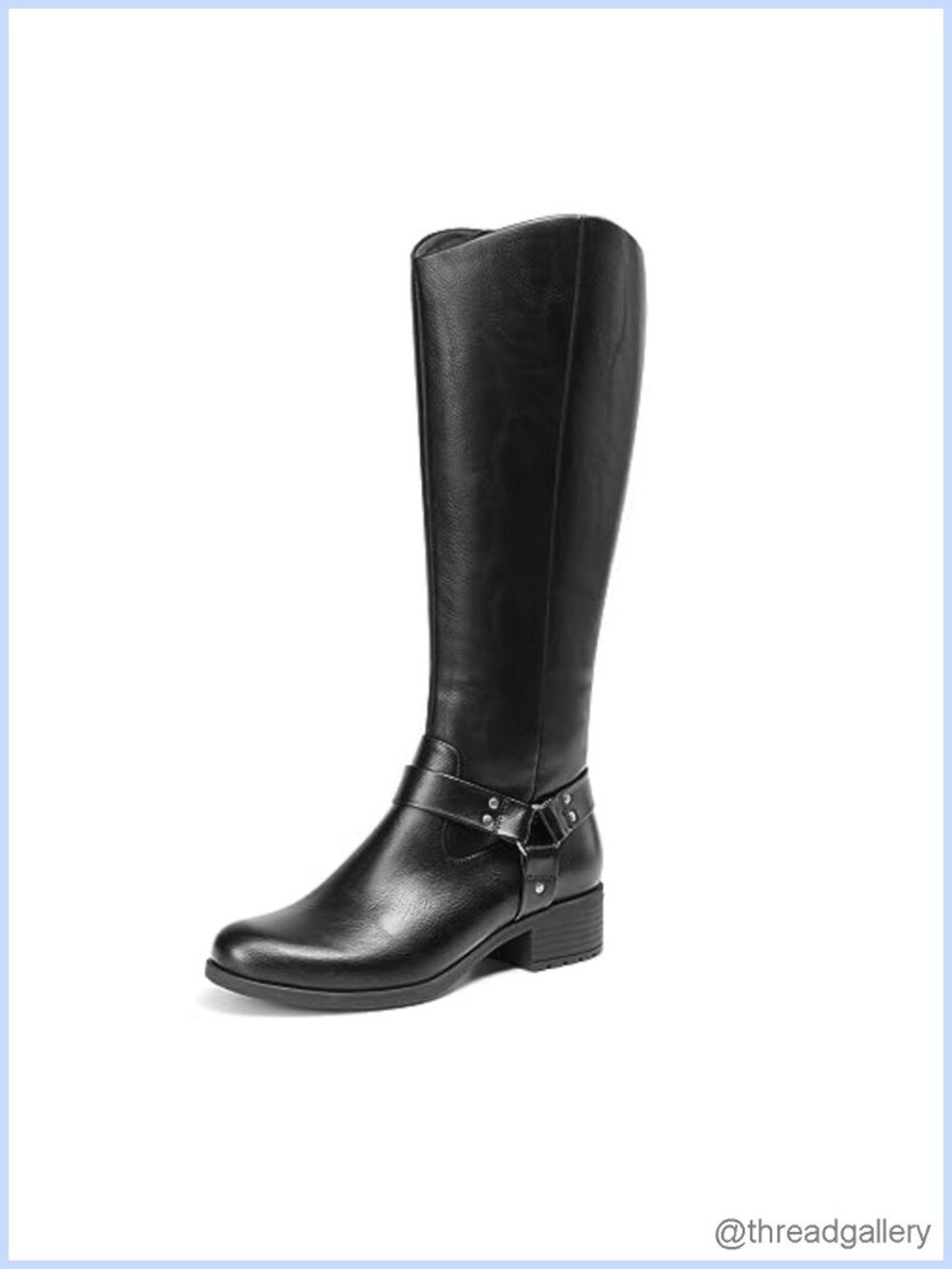 Womens Knee High Motorcycle Boots Faux Leather Chunky Heel Side Zip